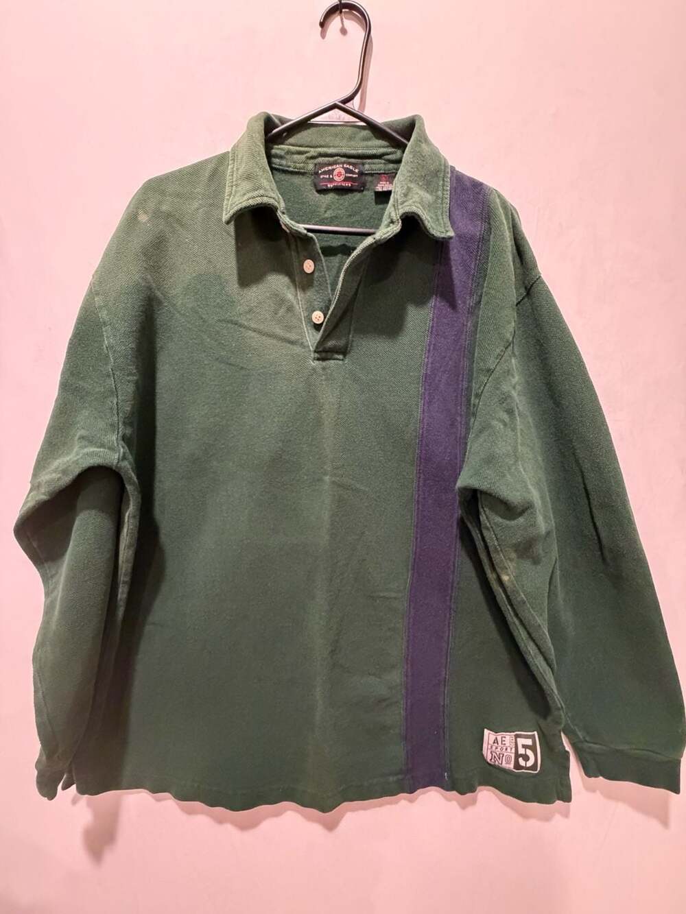 Vintage Y2K American Eagle Outfitters Rugby Shirt Size XL Green